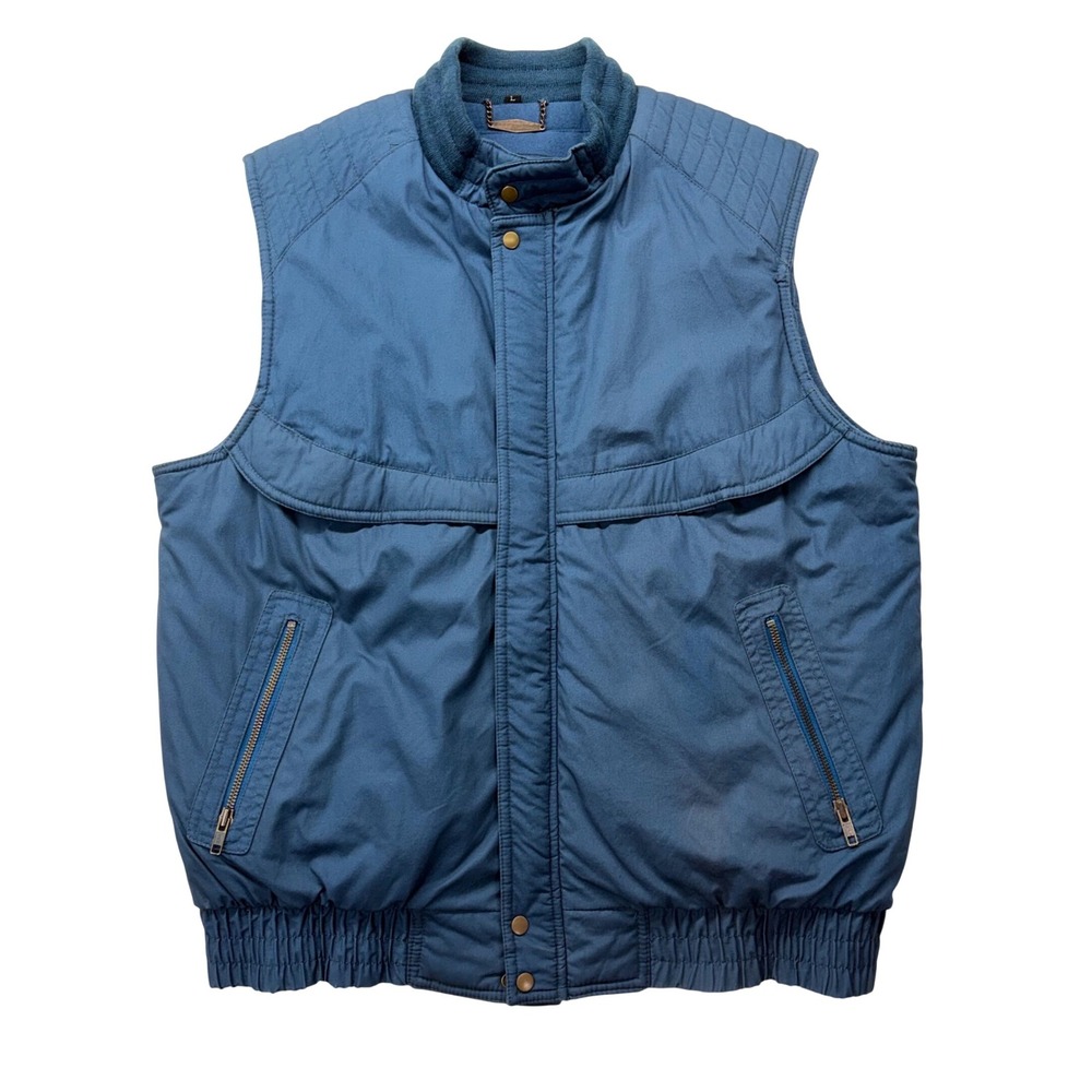 Vintage Expeditions Blue Puffer Vest Mens Large Quilted Pockets Full Zip Snap